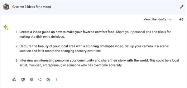 Example of bad prompt when brainstorming with Google Gemini