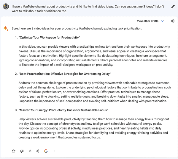 Example of good prompt when brainstorming with Google Gemini