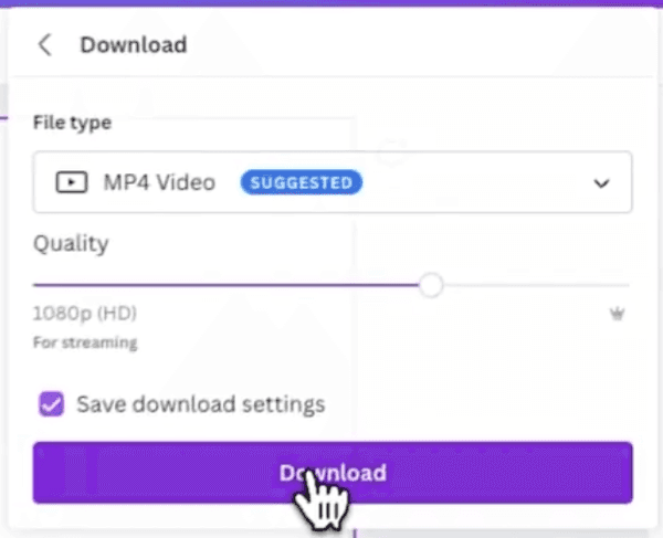 Exporting the video from canva.com